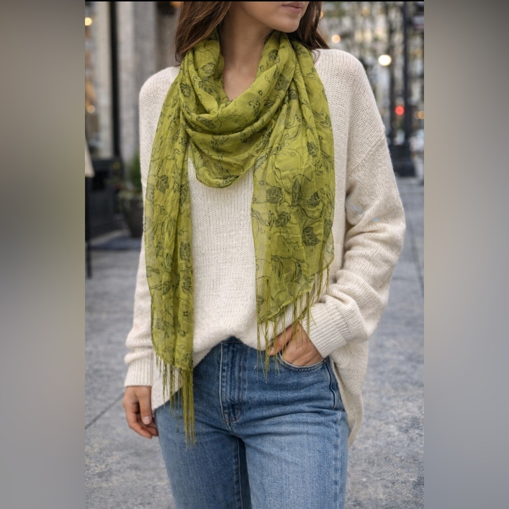 Vibrant Green Floral Wrap Scarf